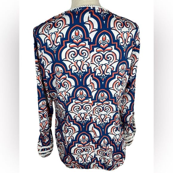 Almatrichi Madrid Spain Blue & Orange Gorgeous 3/4 Sleeve Tunic Top - Picture 2 of 8